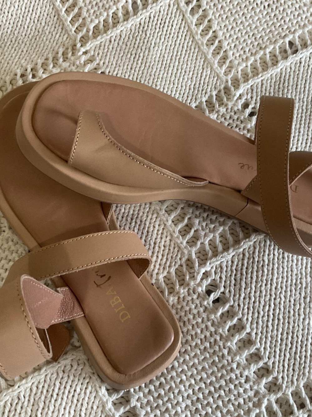 Tan ankle wrap sandals, NWOT